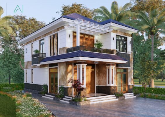 mặt tiền mái nhật 2 tầng hiện đại
